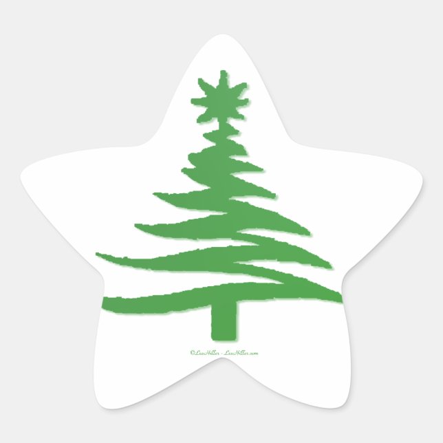 Christmas Tree Stencil Green Star Sticker (Front)