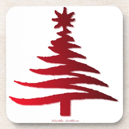Christmas Tree Stencil Red Beverage Coaster
