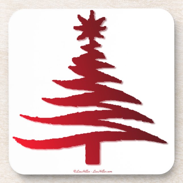 Christmas Tree Stencil Red Beverage Coaster (Front)