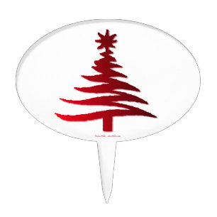 Christmas Tree Stencil Red Cake Topper