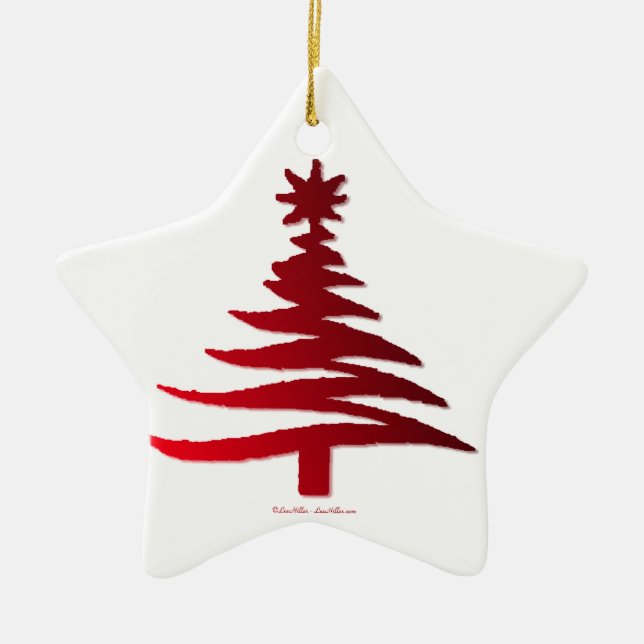Christmas Tree Stencil Red Ceramic Ornament (Front)