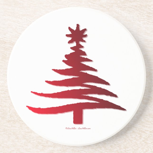Christmas Tree Stencil Red Drink Coaster (Front)