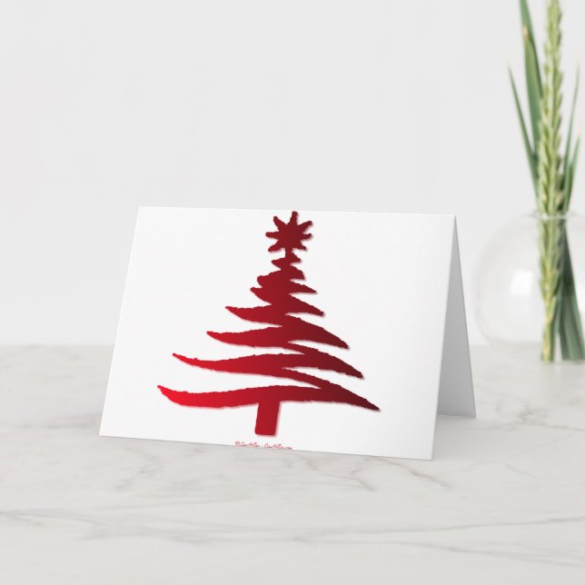 Christmas Tree Stencil Red Holiday Card (Front)