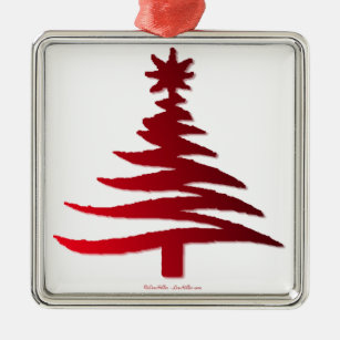 Christmas Tree Stencil Red Metal Ornament