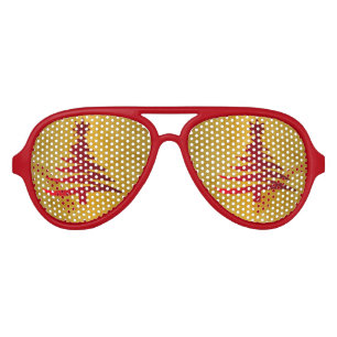 Christmas Tree Stencil Red on Gold Aviator Sunglasses