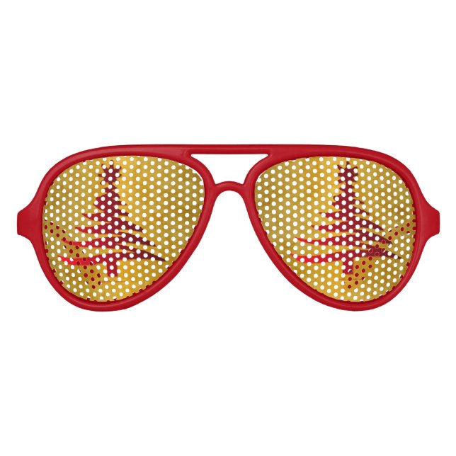 Christmas Tree Stencil Red on Gold Aviator Sunglasses (Front)