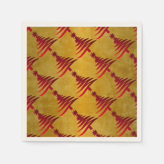 Christmas Tree Stencil Red on Gold Napkins (Front)