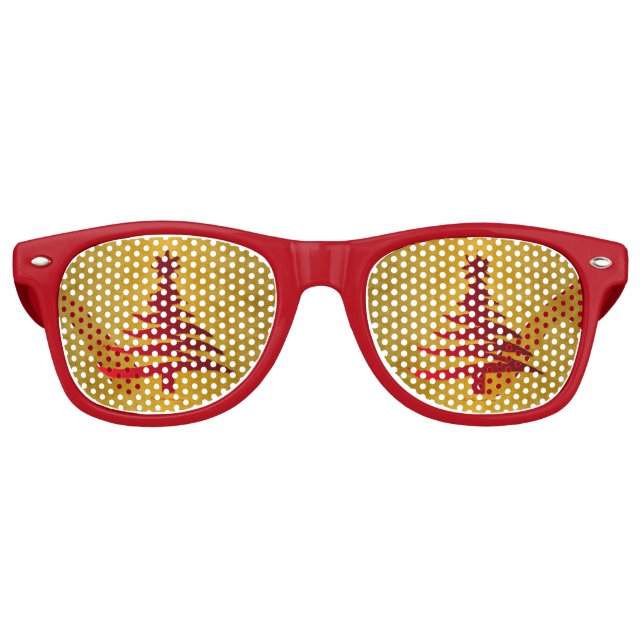 Christmas Tree Stencil Red on Gold Retro Sunglasses (Front)