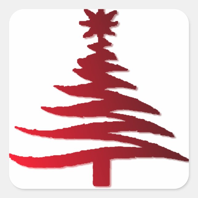 Christmas Tree Stencil Red on White Square Sticker (Front)