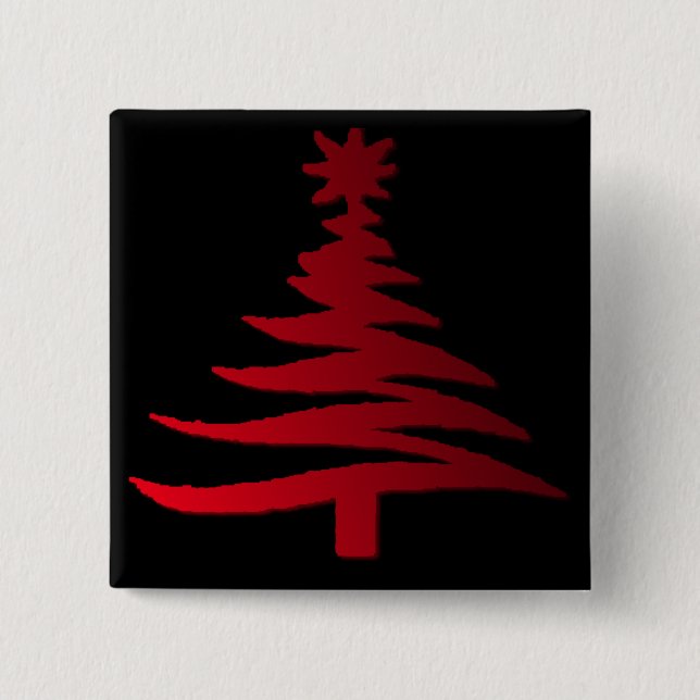Christmas Tree Stencil Red Pinback Button (Front)