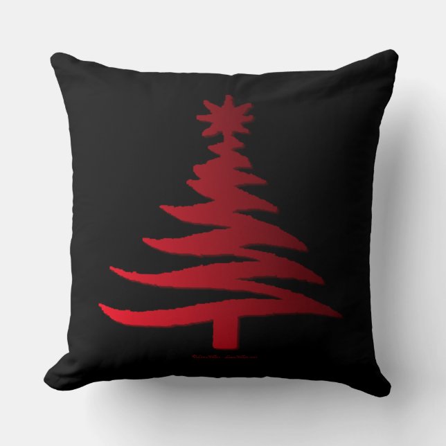 Christmas Tree Stencil Red Throw Pillow (Front)