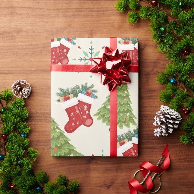Christmas Tree, Stocking & Snowflake WrappingPaper (Holiday Gift)
