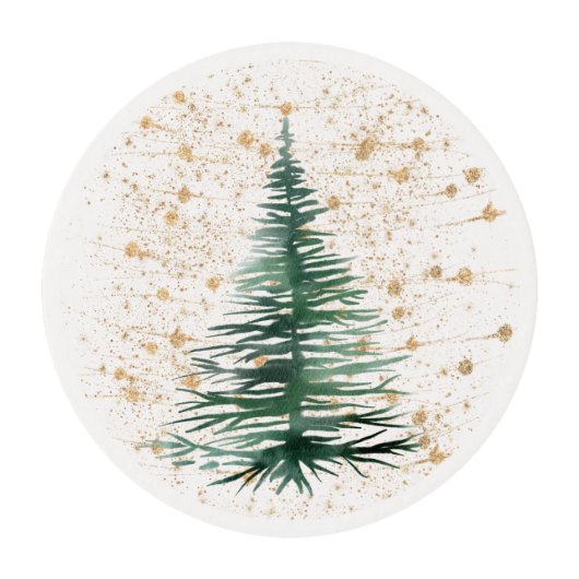 Christmas Tree String Lights Edible Frosting Round (Front)