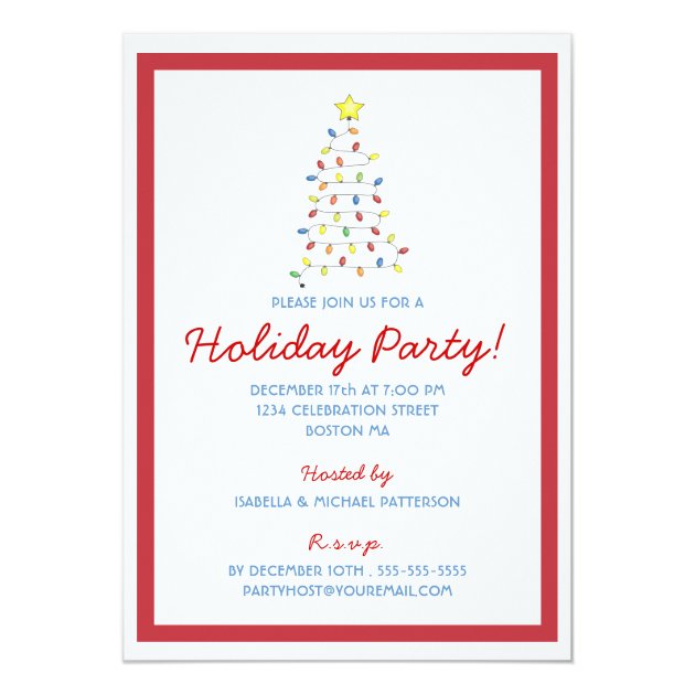 Christmas Tree String Of Lights Holiday Party Invitation