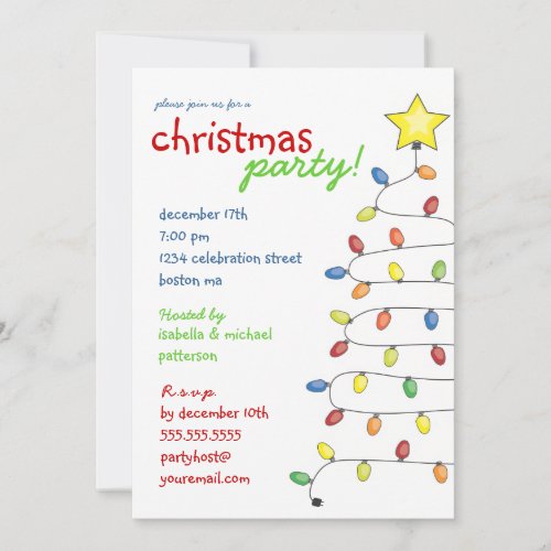 Christmas Tree String of Lights Holiday Party Invitation