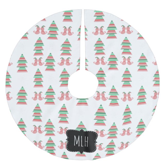 Christmas Tree Stripes Cute Cats Family Initial Brushed Polyester Tree Skirt (Front)