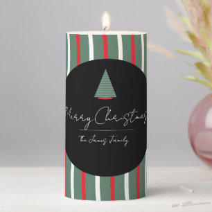 Christmas Tree Stripes Family Name Pillar Candle