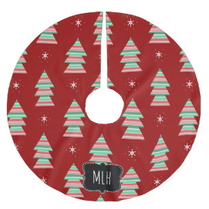 Christmas Tree Stripes Snowflakes Family Initial Brushed Polyester Tree Skirt