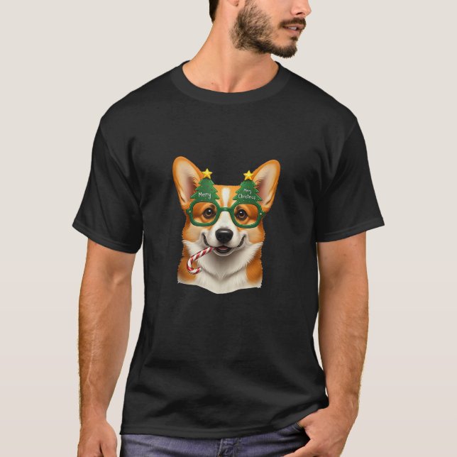 Christmas Tree Sunglasses Corgi Candy Cane Mens Wo T-Shirt (Front)