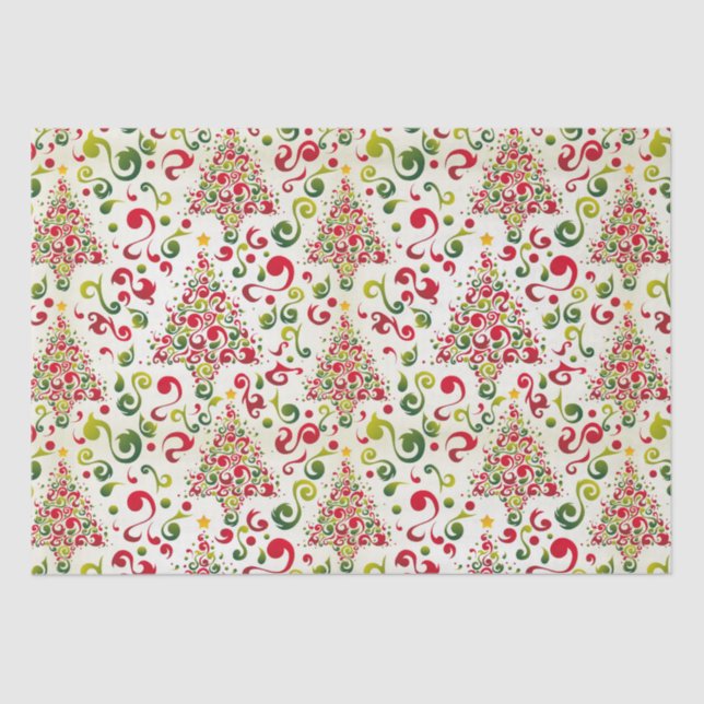 Christmas Tree Swirls Tissue Paper (Front)