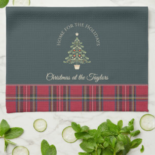 Christmas Tree Tartan Customized Name Christmas Kitchen Towel