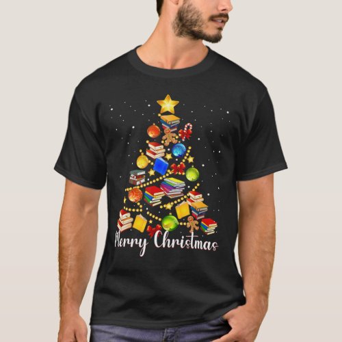 Christmas Tree Teachers Love reading books Librari T_Shirt