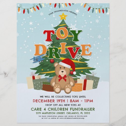 Christmas Tree Teddy Bear Toy Drive Fundraiser Flyer