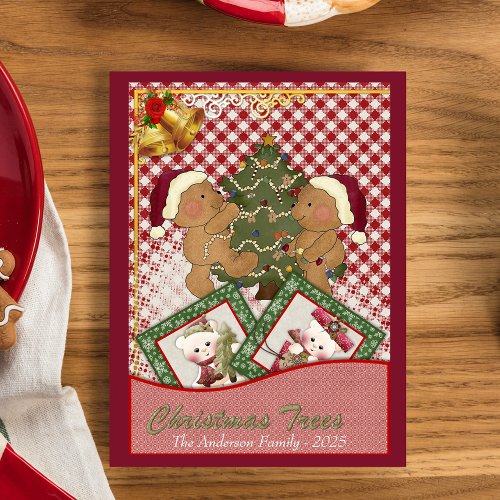 Christmas Tree Teddy Bears Holiday Postcard