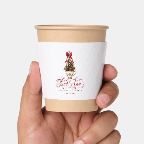 Christmas Tree Thank You Red Typography Coffee Cup Sleeve