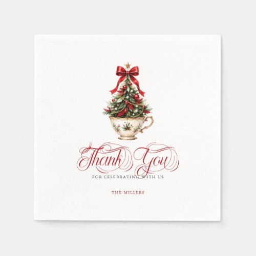 Christmas Tree Thank You Red Typography Napkins