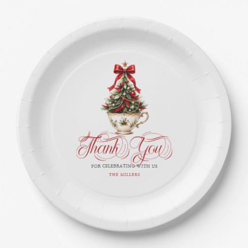 Christmas Tree Thank You Red Typography Paper Plates