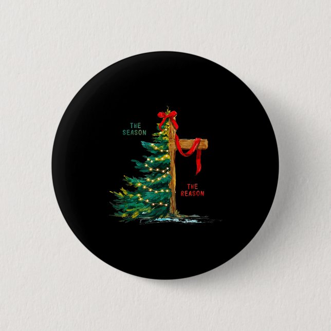 Christmas Tree The Season Jesus Cross Faith Holida Button (Front)