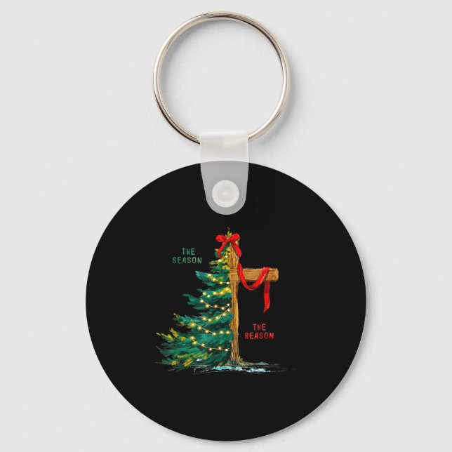 Christmas Tree The Season Jesus Cross Faith Holida Keychain (Front)