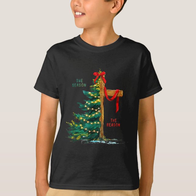 Christmas Tree The Season Jesus Cross Faith Holida T-Shirt (Front)