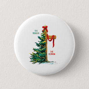 Christmas Tree The Season Jesus Cross The Reason Button
