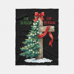 Christmas Tree The Season Jesus Cross The Reason X Fleece Blanket