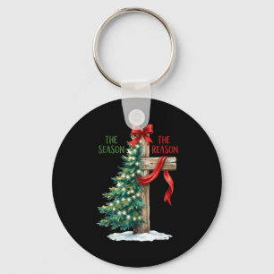 Christmas Tree The Season Jesus Cross The Reason X Keychain