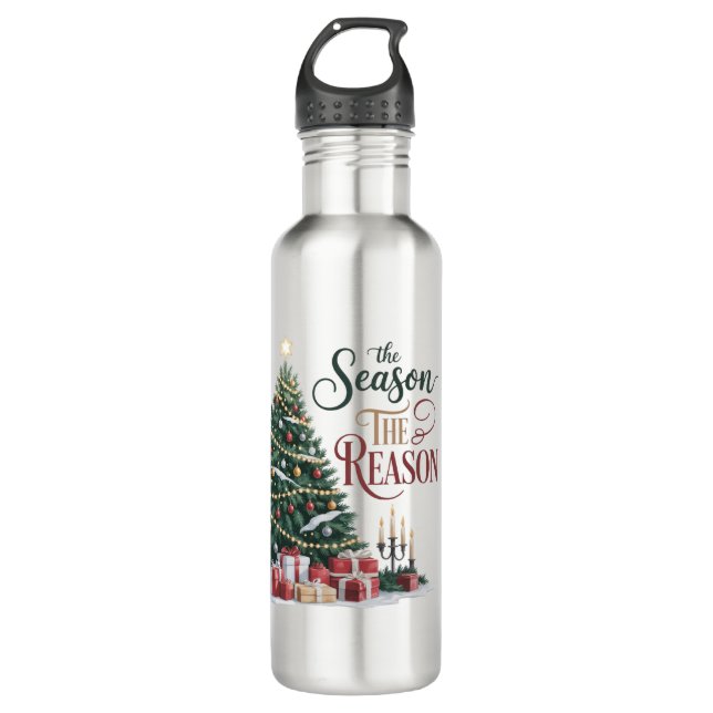 Christmas Tree The Season The Reason Stainless Steel Water Bottle (Front)