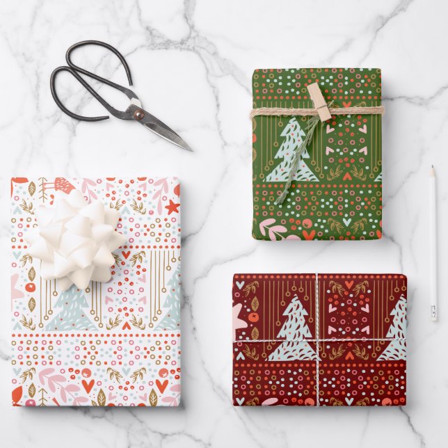 Christmas Tree Themed High Quality Wrapping Paper Sheets (Front)
