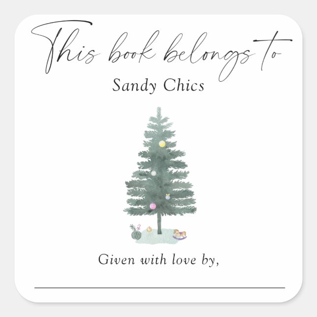 Christmas tree - this book belongs to square sticker (Front)