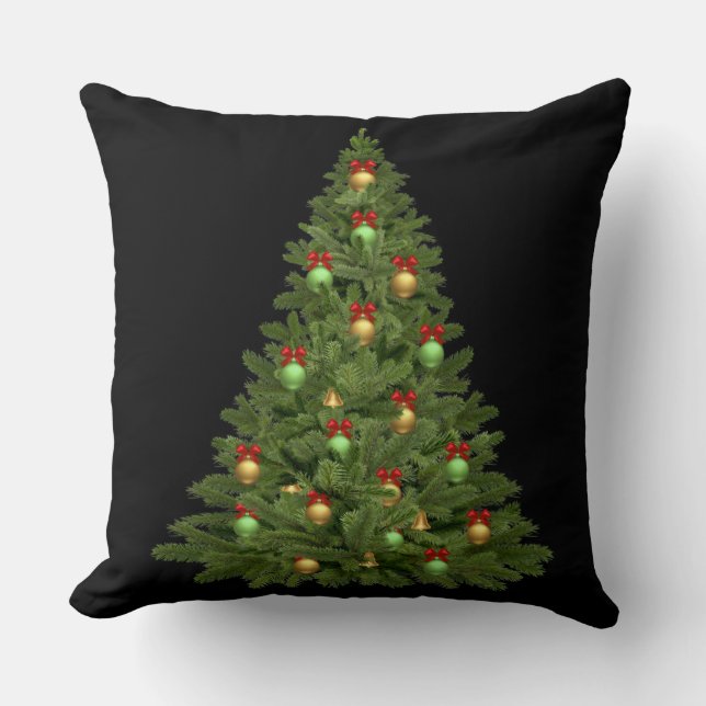 Christmas Tree Throw Pillow,Black Pillow (Front)