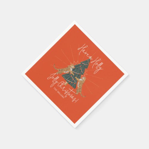 Christmas Tree  Tigers Jolly Christmas Card Napkins