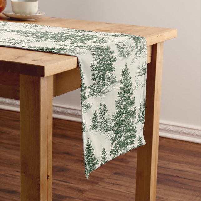Christmas Tree  Toile  De Jouy Green Tablecloth (In Situ)
