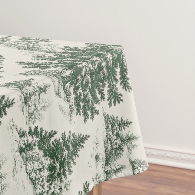 Christmas Tree  Toile  De Jouy Green Tablecloth (In Situ)
