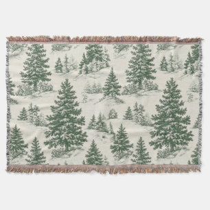 Christmas Tree Toile De Jouy Green Tablecloth Throw Blanket