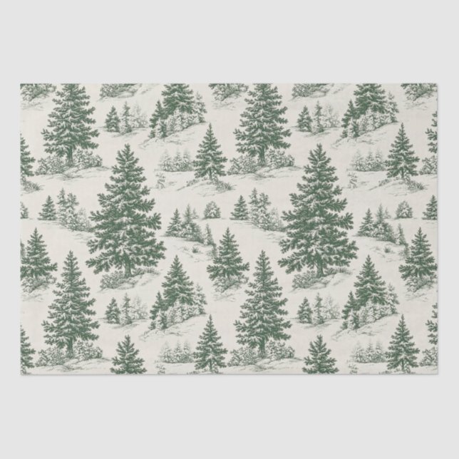 Christmas Tree  Toile  De Jouy Green Tissue Paper (Front)