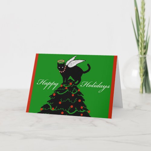 Christmas Tree Topper Cat Angel Illustration Holiday Card