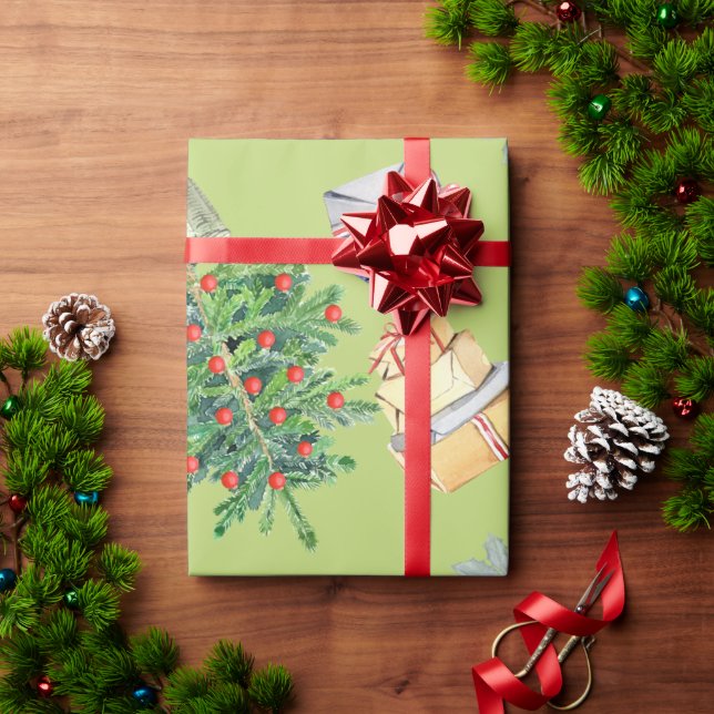 Christmas Tree Toys Bouquet Burnt Orange Gifts Wrapping Paper (Holiday Gift)