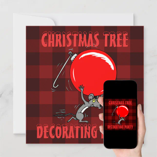 Christmas Tree Trimming Party Red Plaid Mouse Invitation Zazzle