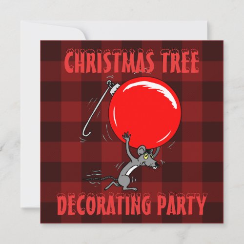 Christmas Tree Trimming Party  Red Plaid Mouse Invitation